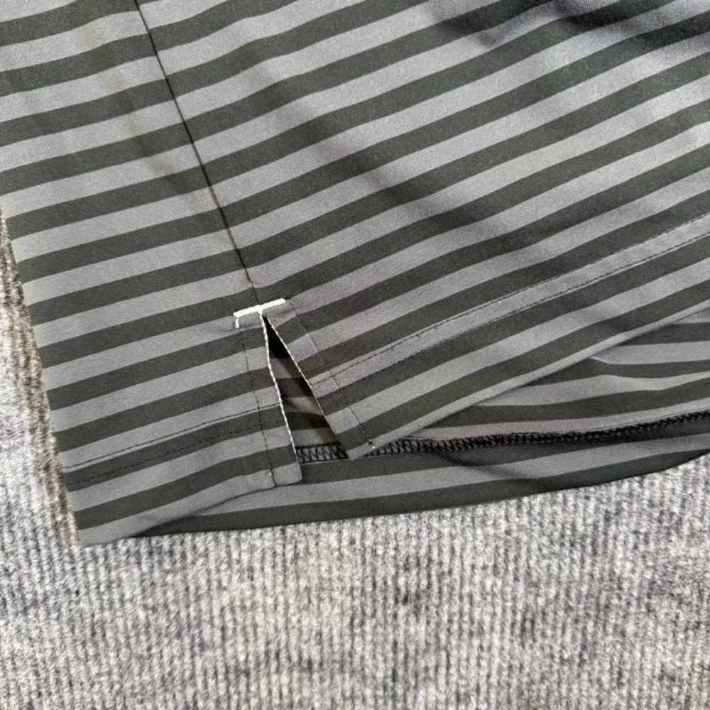 Adidas adiPure Mens Striped Golf Polo Shirt Green Grey Short Sleeve Size M